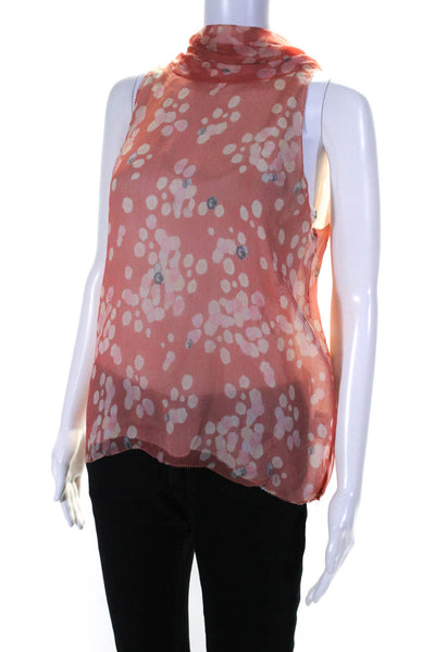 Ports 1961 Womens Sleeveless Chiffon Silk Floral Top Peach White Size 8