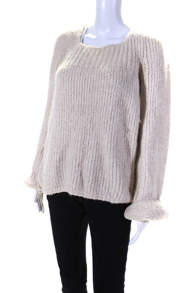 BCBGMAXAZRIA Womens Long Sleeve Square Neck Alpaca Sweater White Size Small