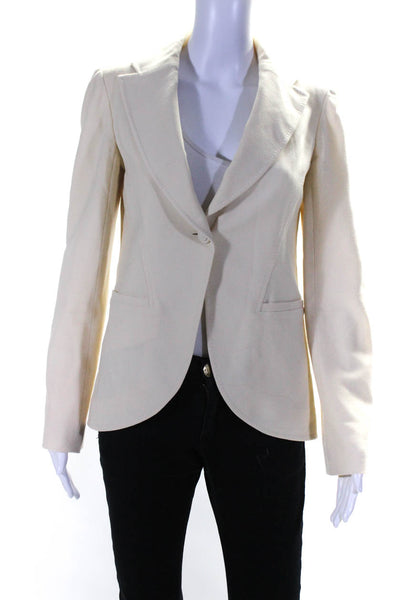 Valentino Womens One Button Notched Lapel Blazer Jacket Cream White Wool Size 4