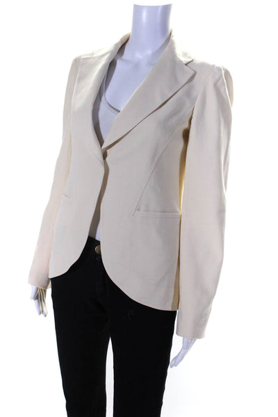 Valentino Womens One Button Notched Lapel Blazer Jacket Cream White Wool Size 4