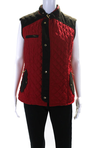 Malacara Womens Red Brown Corduroy Quilted Sleeveless Vest Jacket Size M