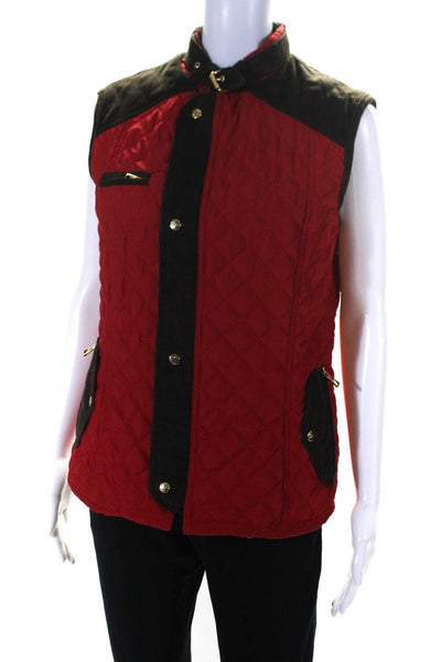 Malacara Womens Red Brown Corduroy Quilted Sleeveless Vest Jacket Size M