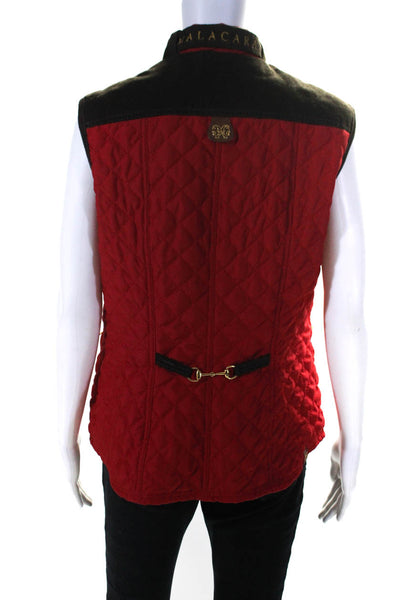 Malacara Womens Red Brown Corduroy Quilted Sleeveless Vest Jacket Size M