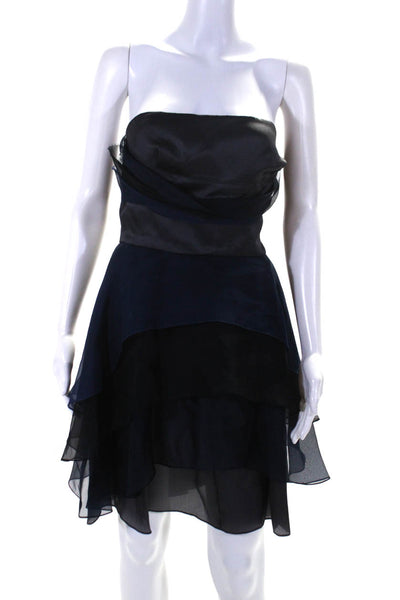 Designer Women's Strapless Ruffle Mini Dress Blue Size 8