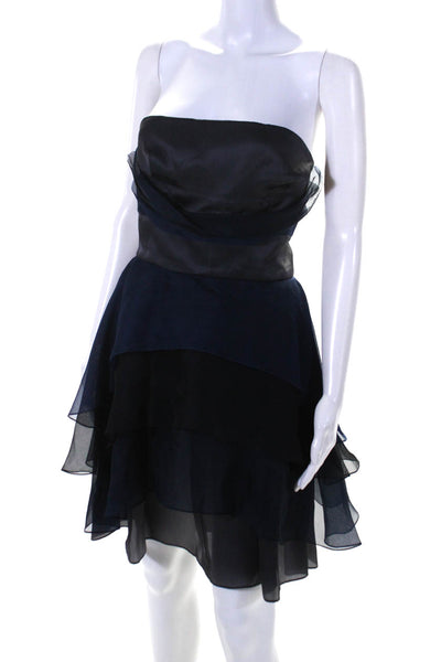 Designer Women's Strapless Ruffle Mini Dress Blue Size 8