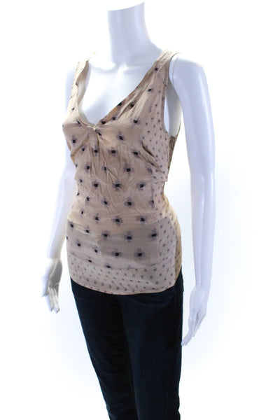 Joie Womens Silk Geometric Print V Neck Tank Top Beige Size Extra Small