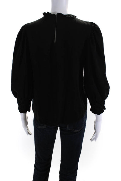 Amanda Uprichard Womens Ruffled Neckline Long Sleeves Blouse Black Size Small