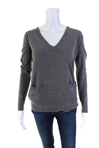 7 For All Mankind Womens Pullover V Neck Pocket Front Sweatshirt Gray Size Small