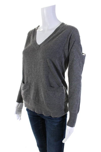 7 For All Mankind Womens Pullover V Neck Pocket Front Sweatshirt Gray Size Small