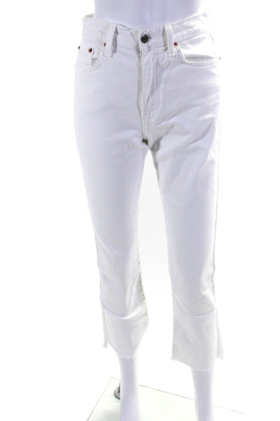 Pistola Womens White Cotton Distress High Rise Straight Leg Jeans Size 25