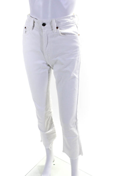 Pistola Womens White Cotton Distress High Rise Straight Leg Jeans Size 25