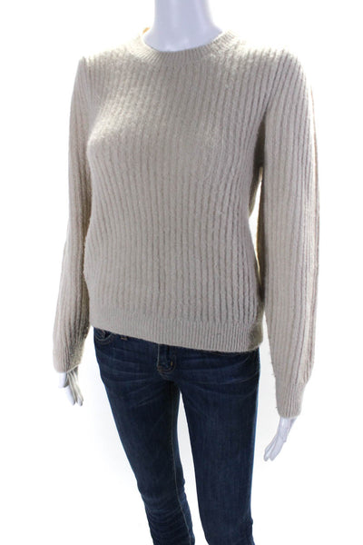 #OOTD Womens Beige Ribbed Crew Neck Long Sleeve Pullover Sweater Top Size S/M