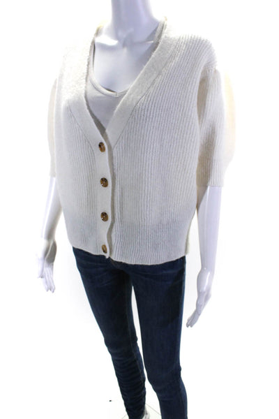 Johanna Paris Womens White V-Neck Short Sleeve Cardigan Sweater Top Size M/L