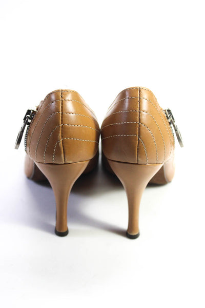 Donald J Pliner Womens Stiletto Front Zip Round Toe Pumps Brown Leather Size 8.5