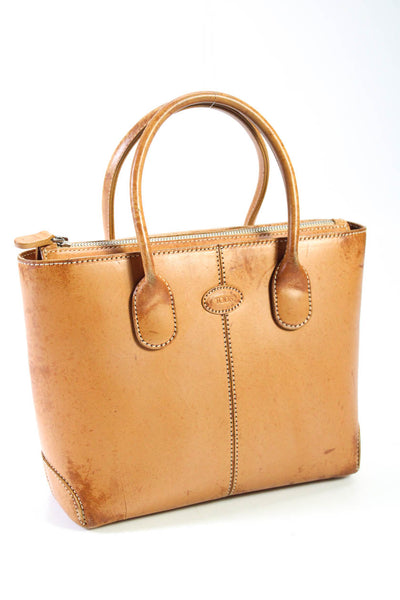 Tods Women's Zip Closure Leather Handbag Tan