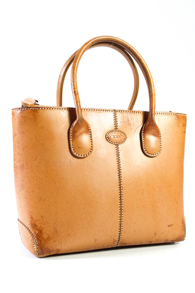 Tods Women's Zip Closure Leather Handbag Tan