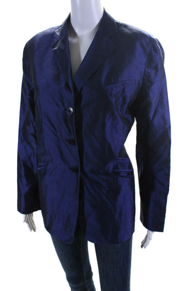 Giorgio Armani Collezioni Womens Vintage Silk Dupioni Blazer Jacket Navy Size 12