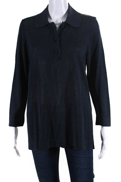 Jarbo Womens Cotton Twist Knit 3/4 Sleeve Collared Polo Shirt Navy Blue Size 2