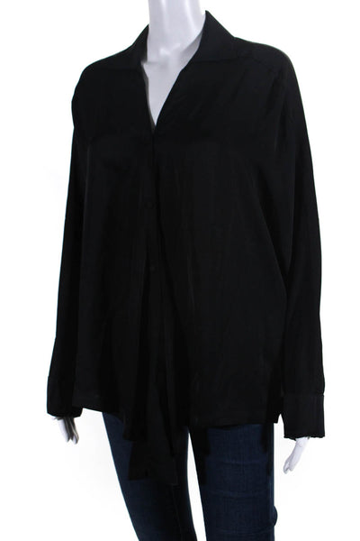 Jarbo Womens Silk Georgette Long Sleeve Collared Button Down Shirt Black Size 3