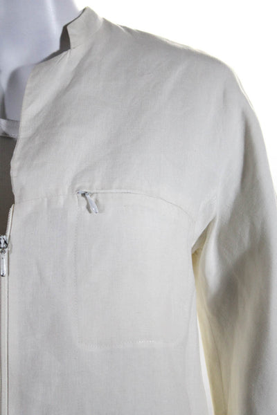Giorgio Armani Le Collezioni Womens High Neck Zip Jacket White Linen Size 4