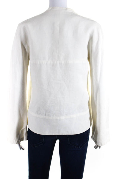 Giorgio Armani Le Collezioni Womens High Neck Zip Jacket White Linen Size 4