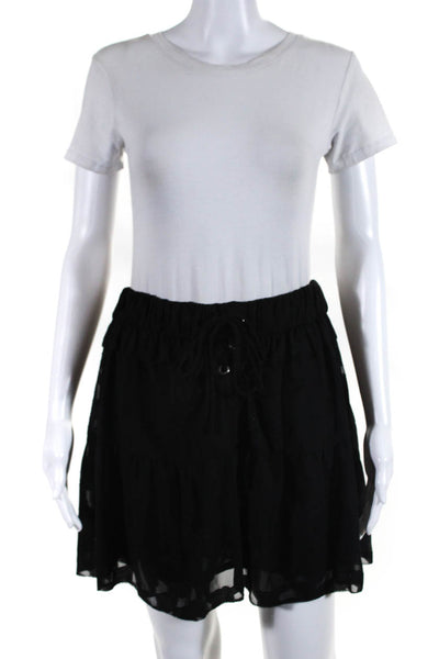 IRO Womens Carmel Chiffon Jacquard Elastic Waist Mini Skirt Black Size FR 40