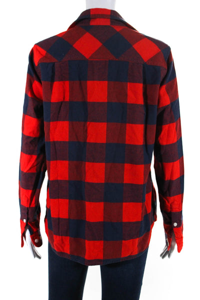 J Crew Womens Cotton Check Print Long Sleeve Pullover Half Zip Top Red Size S