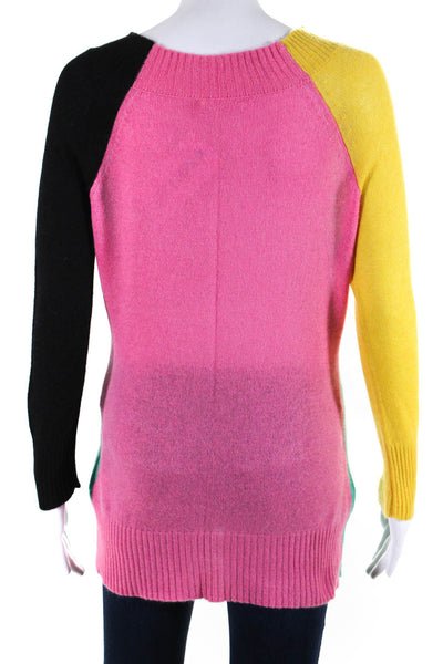 Minnie Rose Womens Cashmere Colorblock High Neck Sweater Top Multicolor Size M