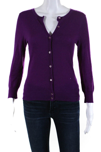 J Crew Womens Cashmere Round Neck Button Up Cardigan Sweater Purple Size S