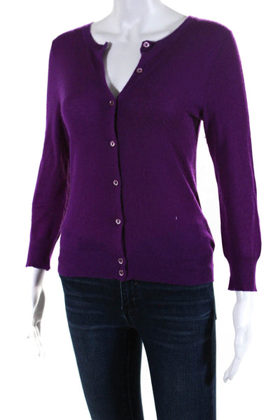 J Crew Womens Cashmere Round Neck Button Up Cardigan Sweater Purple Size S