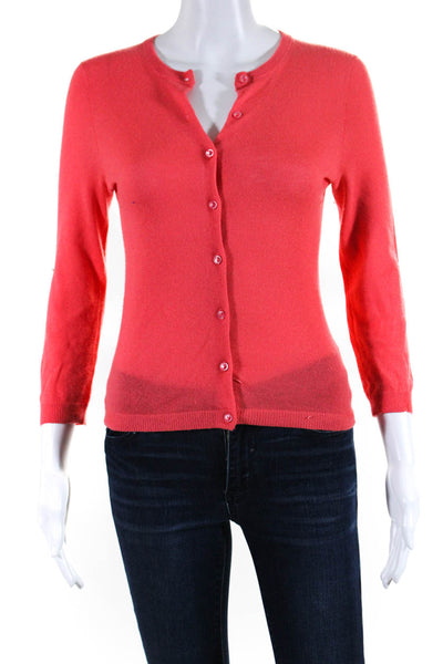 J Crew Womens Cashmere Round Neck Button Up Cardigan Sweater Orange Size XS