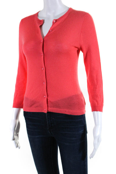 J Crew Womens Cashmere Round Neck Button Up Cardigan Sweater Orange Size XS