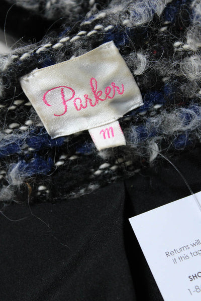 Parker Womens Leather Trim Round Neck Long Sleeve Zip Up Jacket Blue Size M