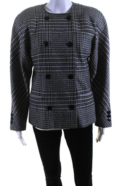 Escada Margaretha Ley Women's Long Sleeves Double Breast Plaid Blazer Size 36