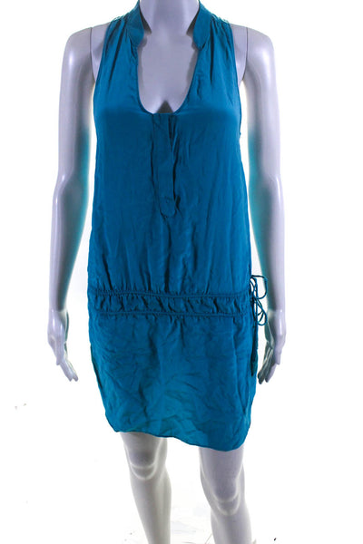 Rory Beca Womens Scoop Neck Drawstring Short Blouson Tank Dress Blue Size S