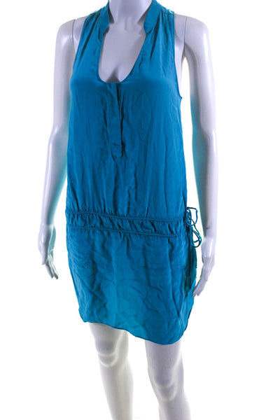 Rory Beca Womens Scoop Neck Drawstring Short Blouson Tank Dress Blue Size S