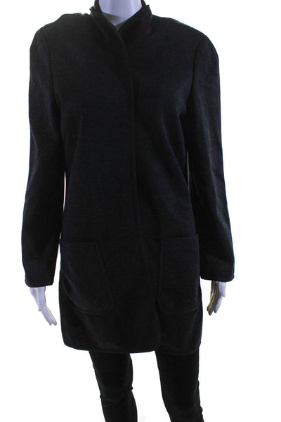 Emanuel Emanuel Ungaro Womens Buttoned High Neck Long Coat Dark Gray Size 12