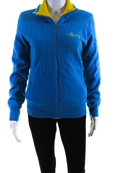 Louis Castel Womens Knit Full Zippered High Neck Sweater Jacket Blue Size L