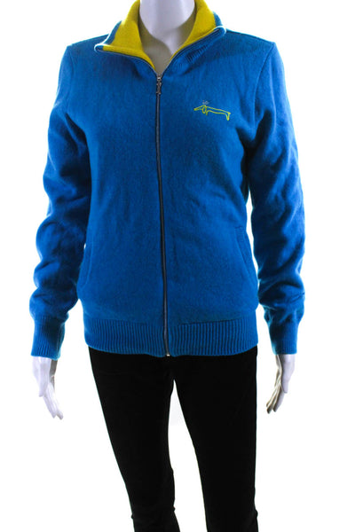 Louis Castel Womens Knit Full Zippered High Neck Sweater Jacket Blue Size L