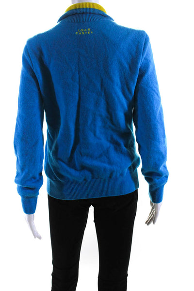 Louis Castel Womens Knit Full Zippered High Neck Sweater Jacket Blue Size L