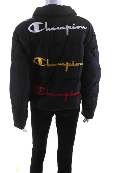 Champion Womens Long Sleeved Zippered Snap Puffer Jacket Coat Black Size XS
