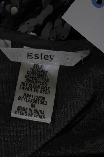 Esley Women's Sequin Lace Trim Sleeveless Scoop Neck Shift Dress Gray Size M