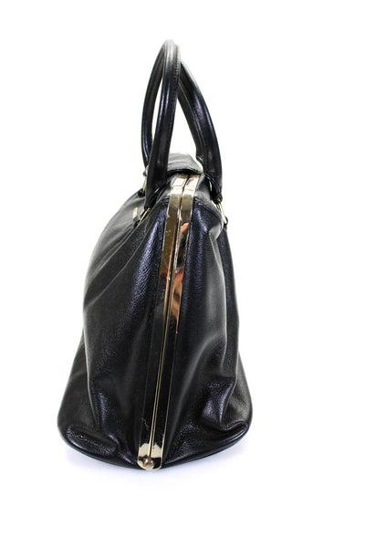 Cromia Women's Leather Hinged Top Handle Shoulder Bag Black Size M