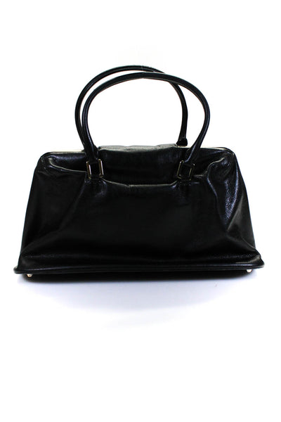 Cromia Women's Leather Hinged Top Handle Shoulder Bag Black Size M