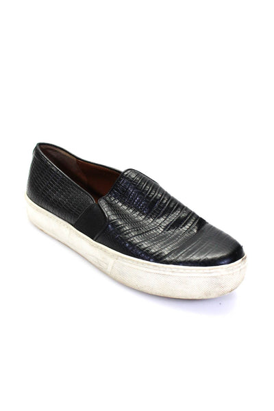 Vince Women's Leather Croc Embossed Slip On Casual Shoes Black Size 6