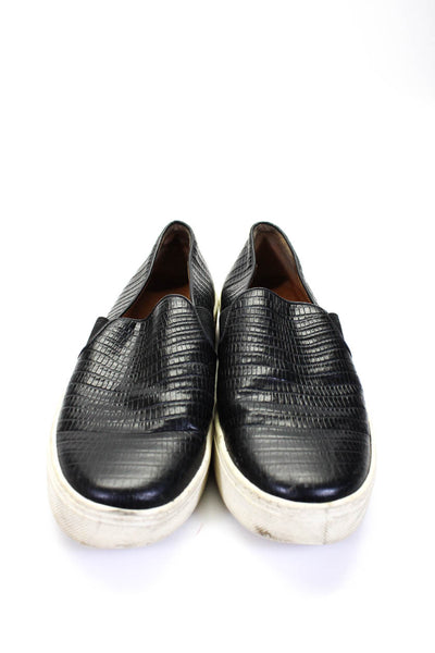 Vince Women's Leather Croc Embossed Slip On Casual Shoes Black Size 6