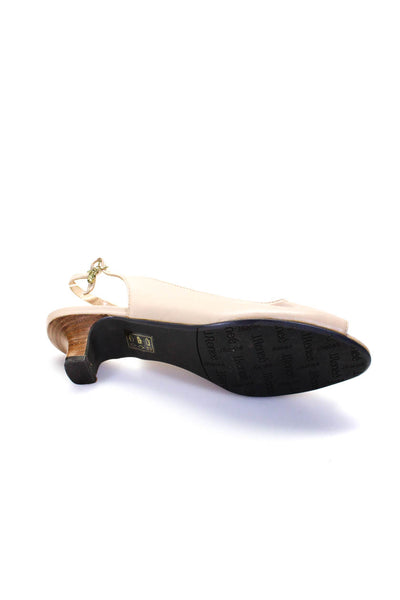 J. Renee Women's Leather Peep Toe Slingback Kitten Heels Beige Size 9.5