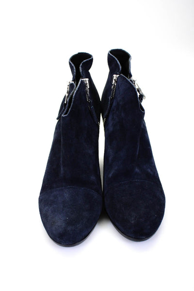 Rag & Bone Womens Suede Zippered High Heeled Ankle Booties Blue Black Size 7.5