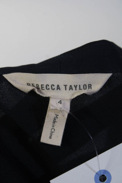 Rebecca Taylor Womens 100% Silk V Neck Sleeveless Tank Blouse Navy Blue Size 4