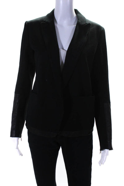 Theory Womens Zippered Leather Long Sleeve Open Front Blazer Jacket Black Size 4